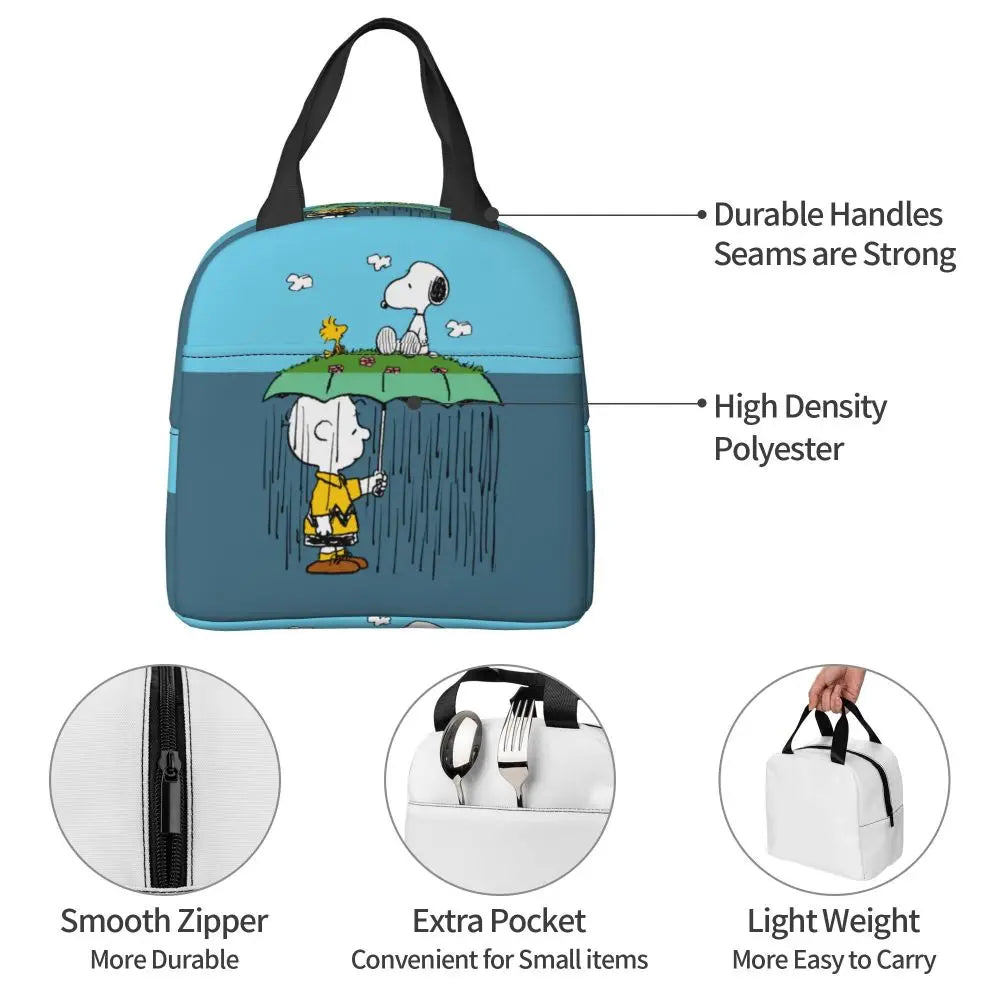 Custom Funny Cartoon Snoopy Lunch Box Waterproof Thermal Cooler Food Insulated Lunch Bag Kids For Kids Portable Picnic Tote Bags