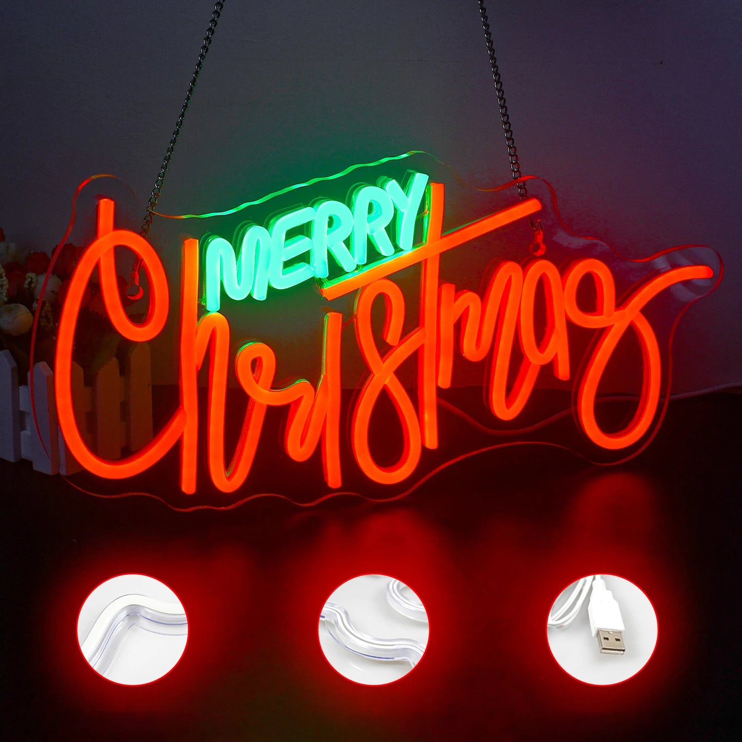 Merry Christmas Neon Sign Red Green LED Lights With Small Decor Dimmable Room Decoration For Festival Home Party Wall Lamp Signs