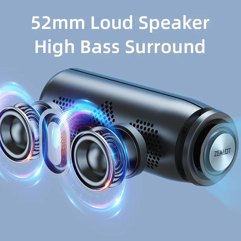 ZEALOT S51 Powerful Bluetooth Speaker Bass Wireless Speakers Subwoofer Waterproof Sound Box Support TF, TWS, USB Flash Drive