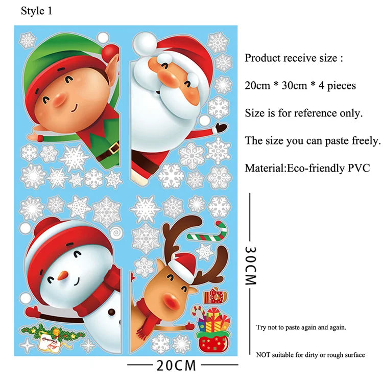 Christmas Snowman Deer Santa Claus Glass Window Stickers For New Year Decoration Mural Room Home Decor Electrostatic Wall Decals