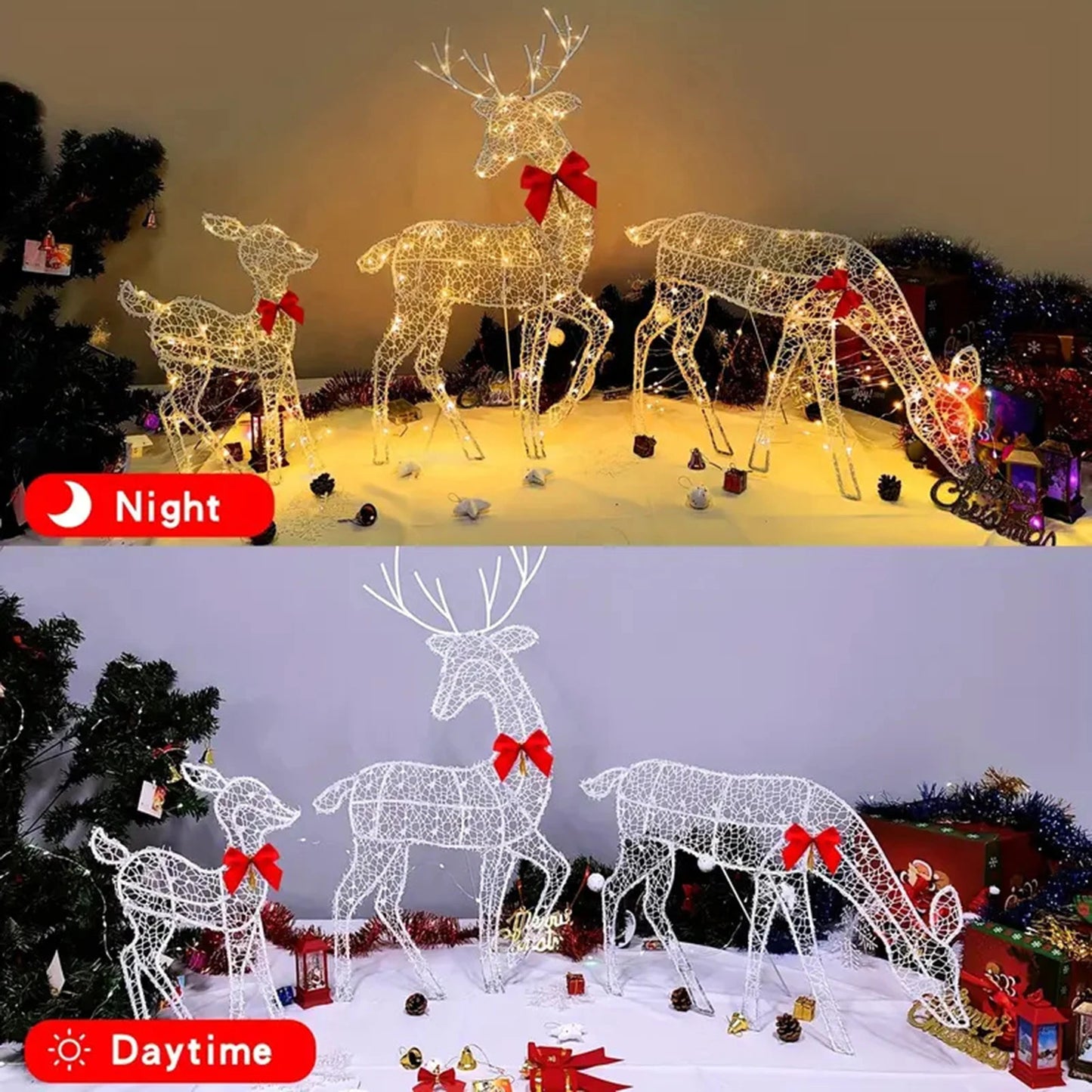 Metal Frame Reindeer Decor Glowing Christmas Deer Ornament Set with Led Lights for Outdoor Xmas Decorations Metal Frame for Home