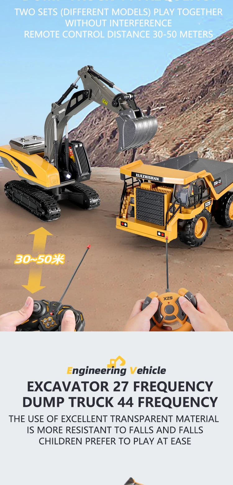 RC Excavator Dumper Car 2.4G Remote Control Engineering Vehicle Crawler Truck Bulldozer Toys for Boys Kids Christmas Gifts