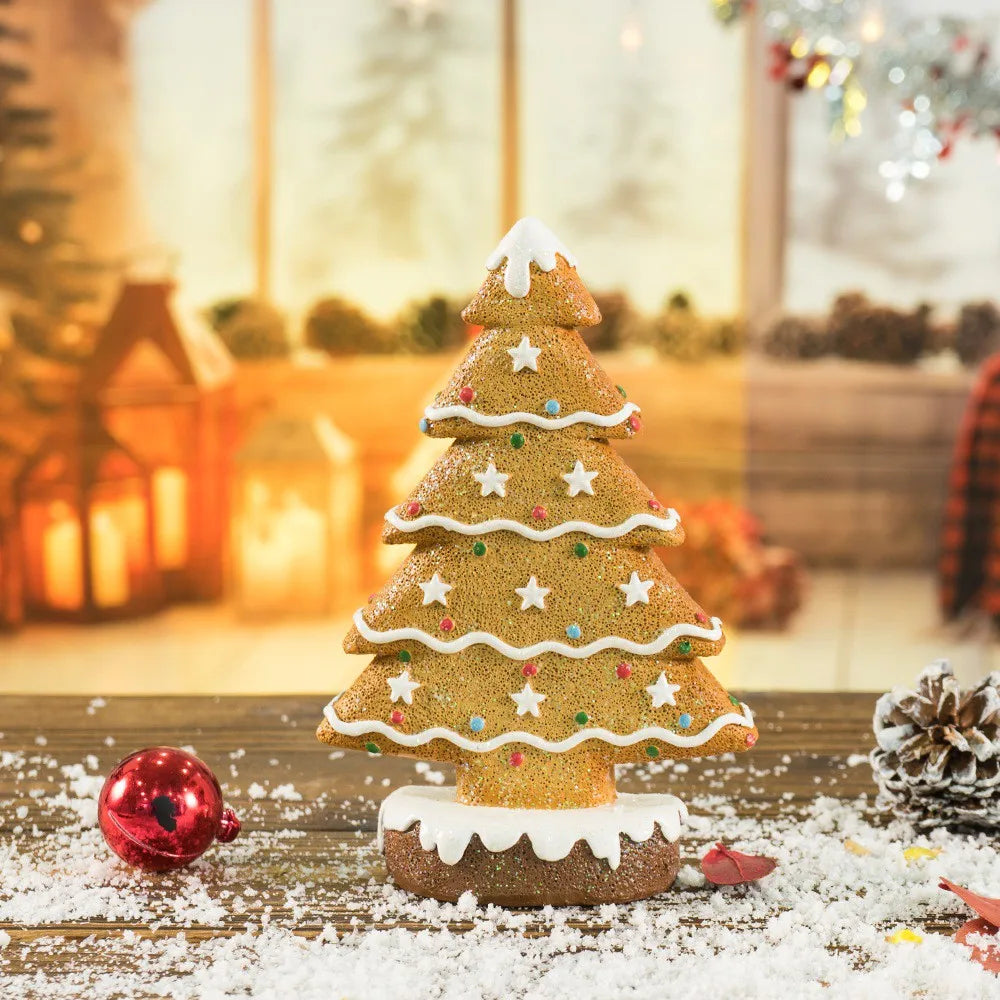 Vilead 15cm Resin Gingerbread Christmas Tree Figurines Holiday Decoration Accessories Xmas Gift Table Bookcase Room Decor Object