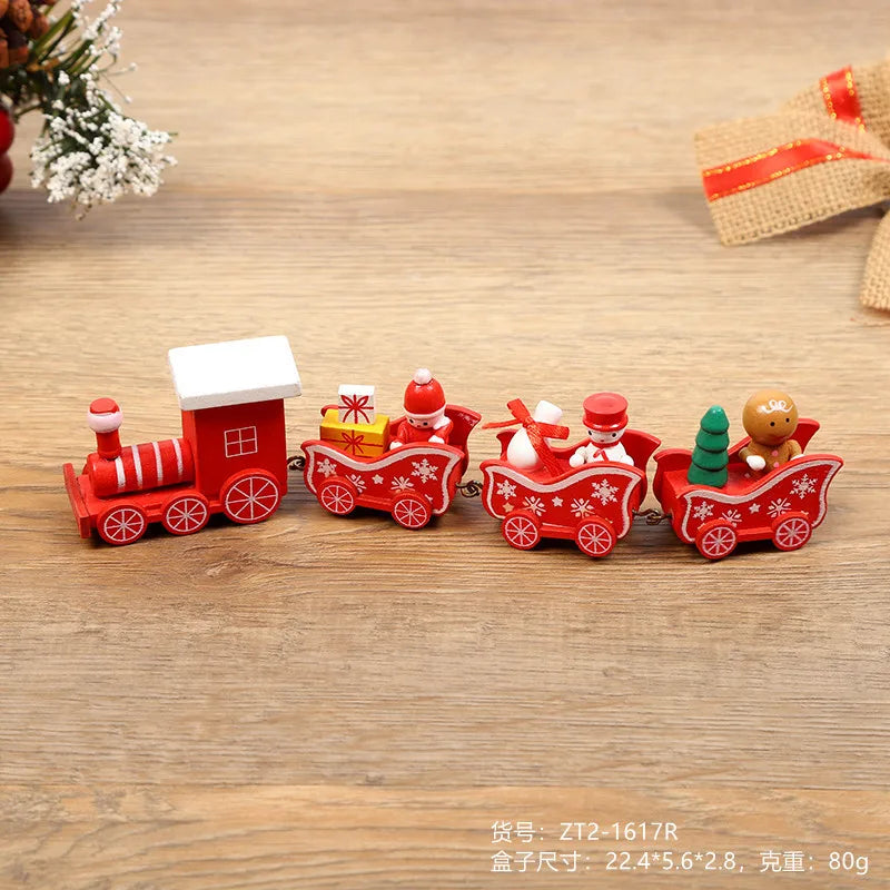 Christmas Decorations Wooden Four Section Small Train Festival Children's Gifts Toy Window Christmas Tree Ornaments Set Box