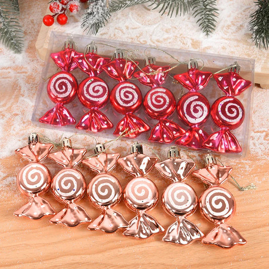 6pcs/box Christmas Candy Pendant Xmas Tree Hanging Ornaments Christmas Decorations For Home 2023 Navidad Noel New Year Kids Gift