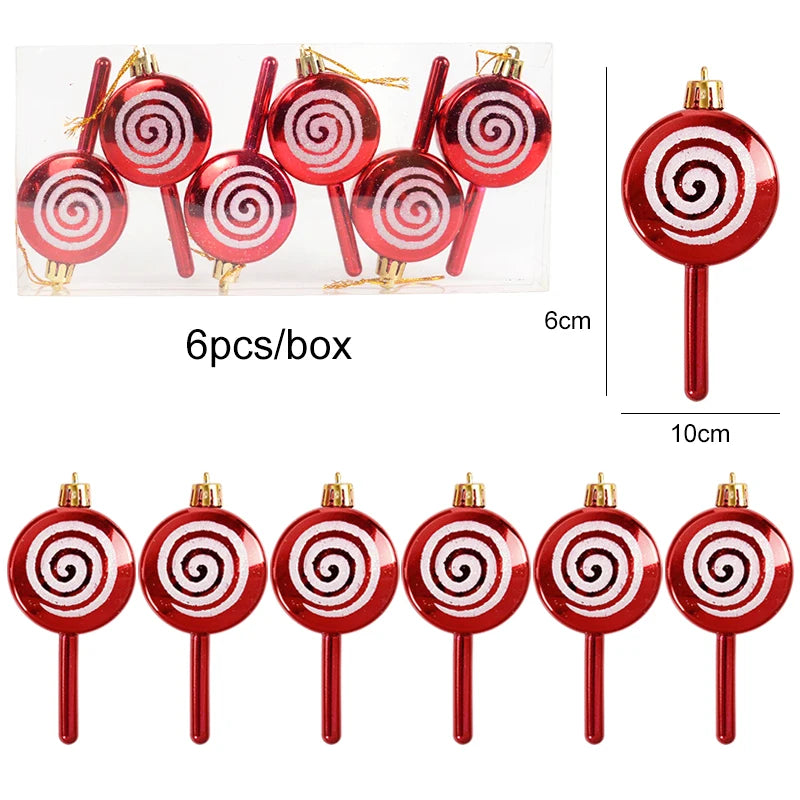 6Pcs Christmas Red Candy Crutch Lollipop Xmas Tree Hanging Pendant Ornaments 2024 New Year Gift Christmas Home Decoration 2023