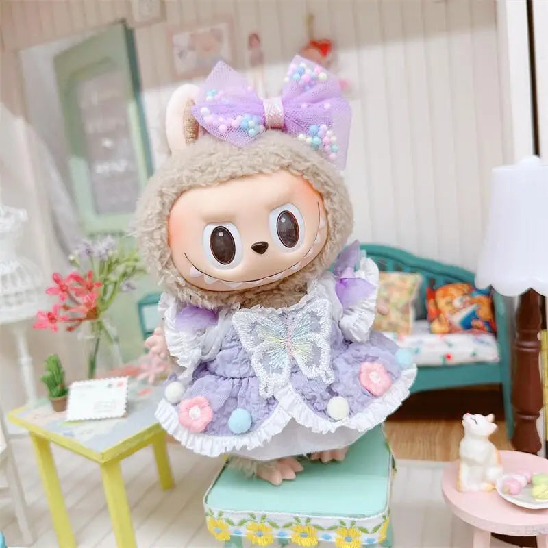 17cm Labubu Clothes Cute Mini Plush Doll's Outfit Accessories Suit Overalls Dress Hairpin for Labubu Dolls Fans Children Gift