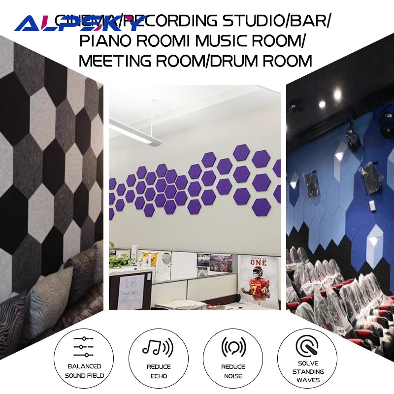 12 Pcs Hexagon Polyester Acoustic Panel Sound Proof Soundproofing Wall Panels Wall Decor For Kids Rooms Nursery Office Stickers