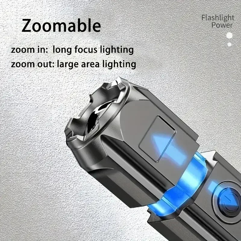 4 Lighting Mode Super Bright LED Flashlights Telescopic Zoom Tactical Torch USB 18650 Long-Range Waterproof Camping Flashlight