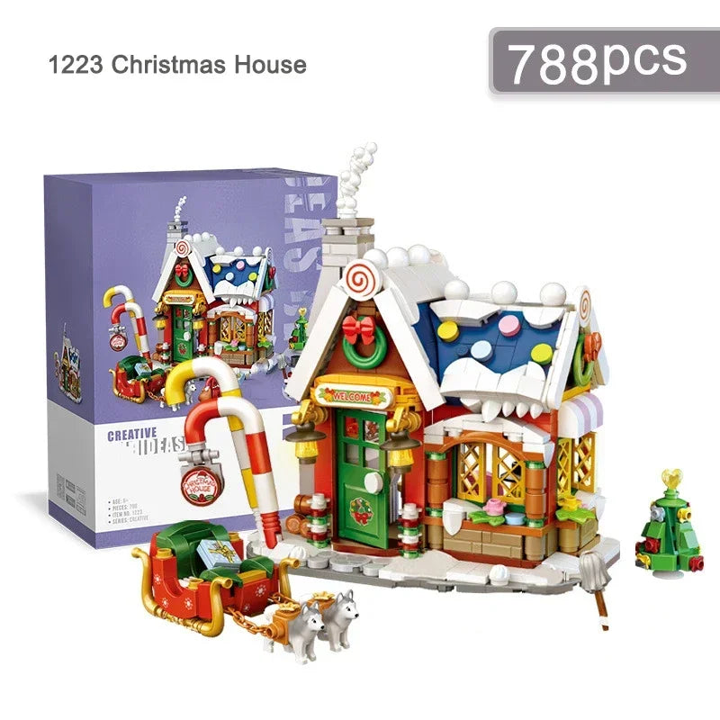 Mini Building Blocks Cute Christmas House Assembled Bricks for Adults and Children Cartoon Toys Gifts Home Furnishings