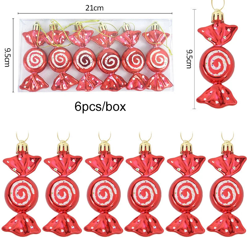 6Pcs Christmas Red Candy Crutch Lollipop Xmas Tree Hanging Pendant Ornaments 2024 New Year Gift Christmas Home Decoration 2023