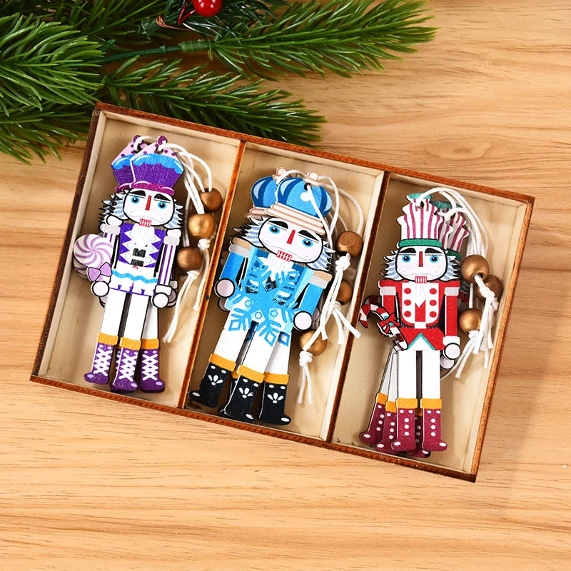 9pcs Christmas Nutcracker Soldier Wooden Pendant Xmas Tree Hanging Ornament 2024 Navidad Decoration for Home 2025 New Year Gifts