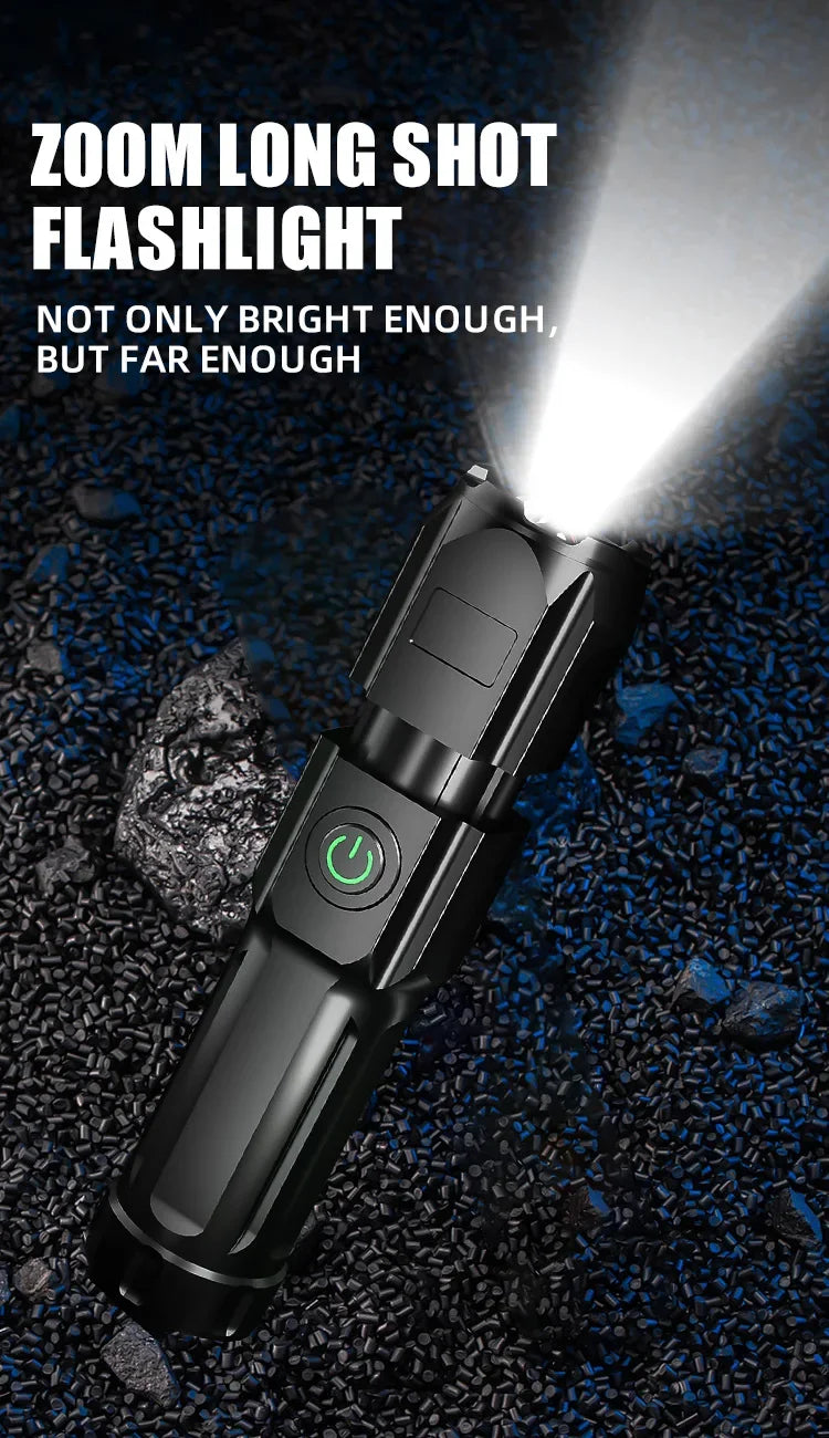 LED Telescopic Zoom Strong Light Flashlight USB Charging Compact Portable Focused Long-range Portable Household Flashlight