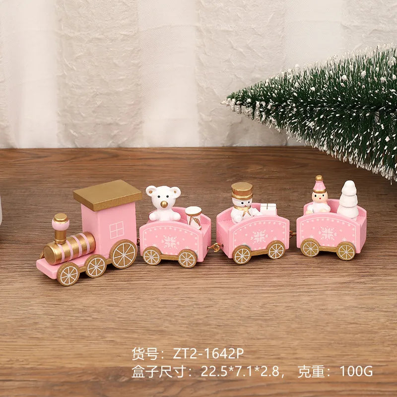 Christmas Decorations Wooden Four Section Small Train Festival Children's Gifts Toy Window Christmas Tree Ornaments Set Box