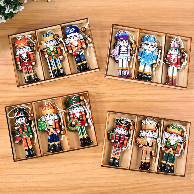 9pcs Christmas Nutcracker Soldier Wooden Pendant Xmas Tree Hanging Ornament 2024 Navidad Decoration for Home 2025 New Year Gifts