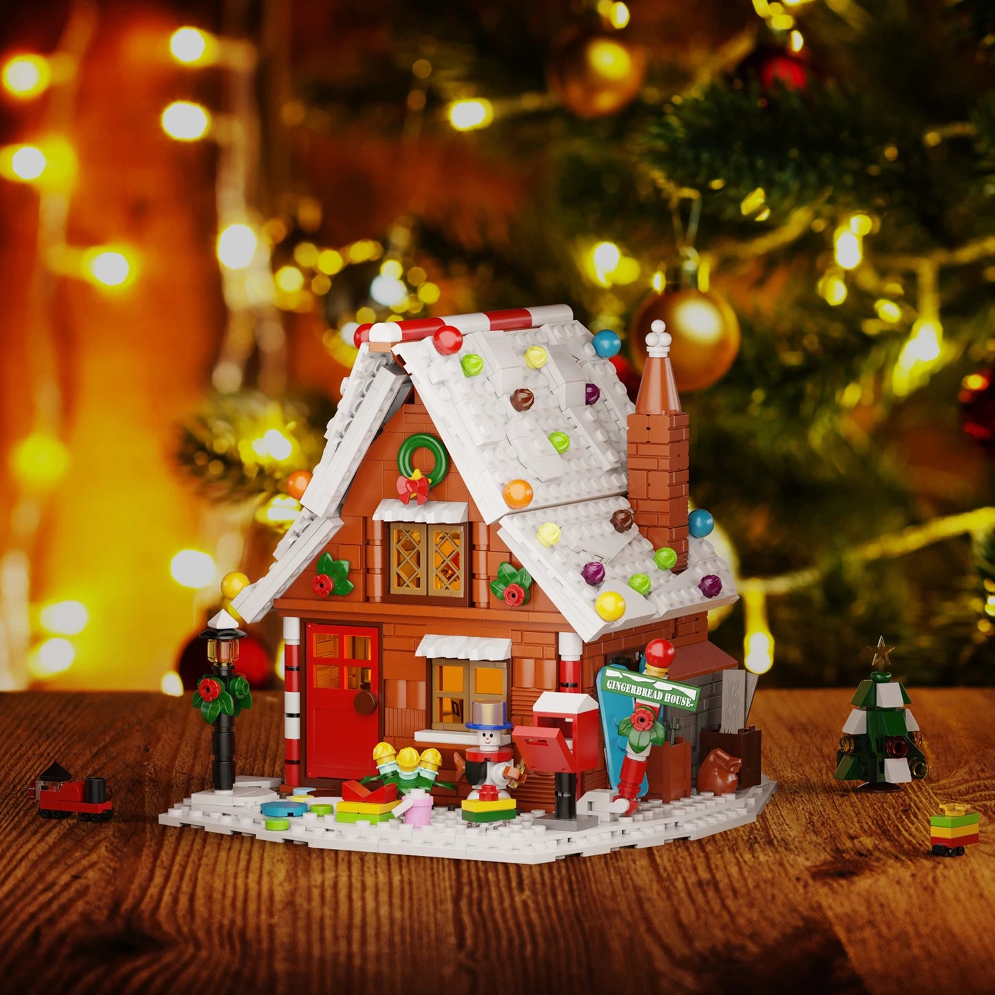 MOC Christmas Winter Village Cafeby Building Holiday Cottage Streets Cape Reindeer Santa Claus Blocks Kids Friend Toys