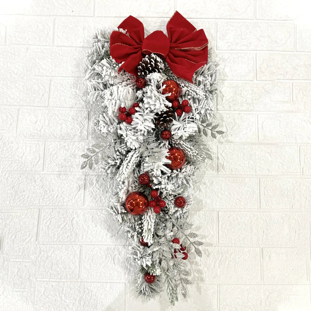 Christmas Wreath Rattan Set Christmas Decoration 2025 Red Bow Wreath For Front Door Xmas Decor Flower Garland Outdoor Home Decor