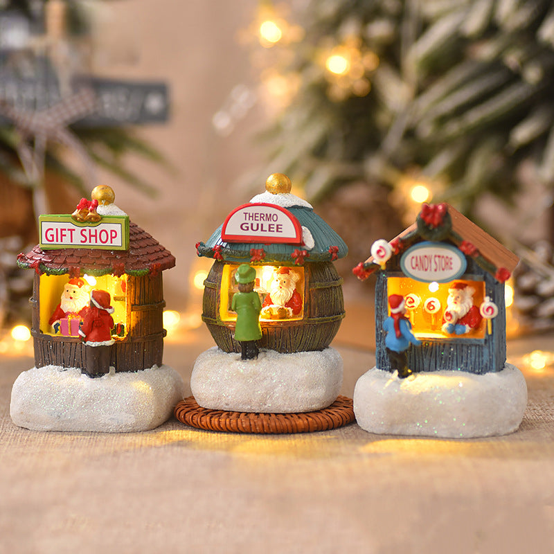 Christmas Resin Crafts Christmas Village Luminous Music Small House Snowman LED Lights Holiday Gift Home Decor Ornaments 2024