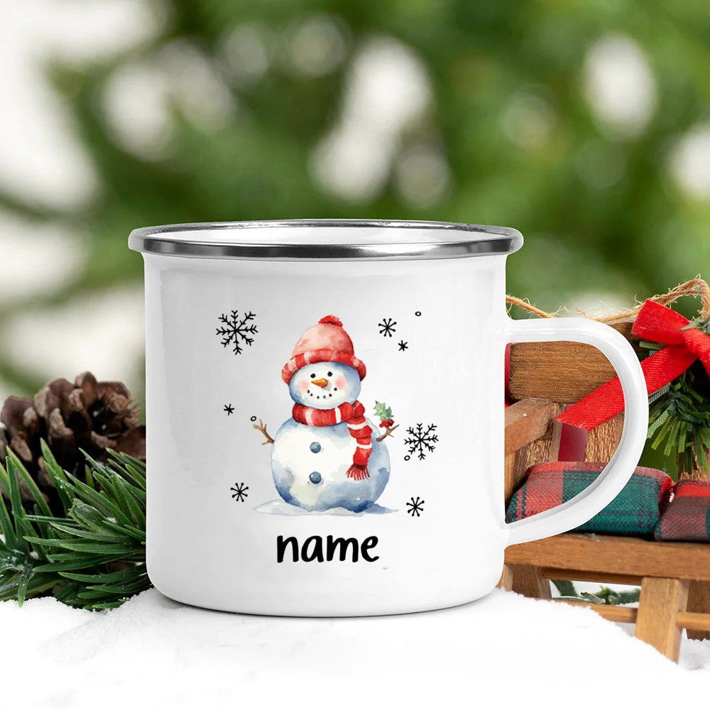 Personlized Cookie Snowman with Name Mug Hot Cocoa Chocolate Mug Drink Jiuce Cup Christmas Decor Enamel Mugs  Xmas Gift for Kids