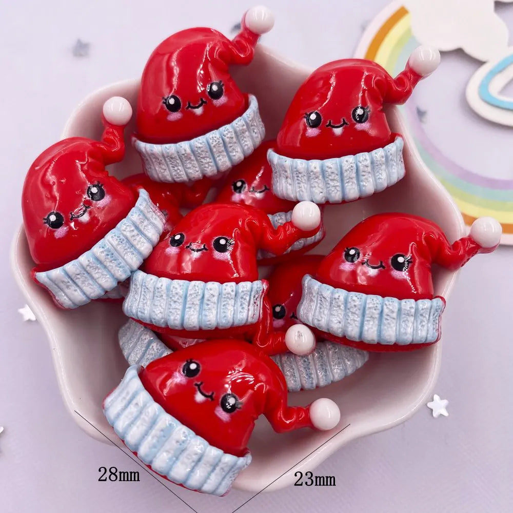 Resin Kawaii Colorful Santa Trees Elk Snowman Bells Flatback Stone Cartoon Christmas Figurine 10PCS Scrapbook DIY Decor Crafts