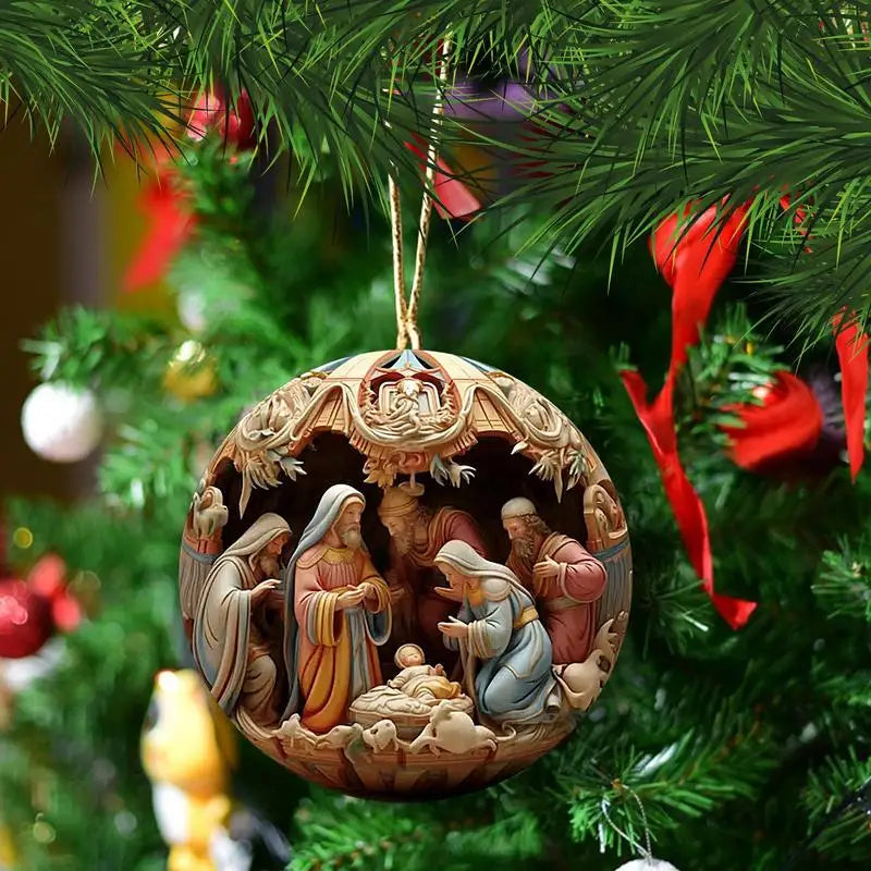 5pcs Nativity Christmas Tree Pendant Jesus Christ Hanging Ornaments 2D New Year Acrylic Exquisite Festival Gift Home Decor