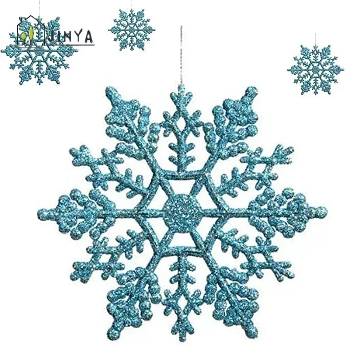 Pack Of 24/12/6 Pieces Snowflakes For Christmas Tree Decoration Blue Snowflakes With Bright Powder Winter New Year Hanging Decor