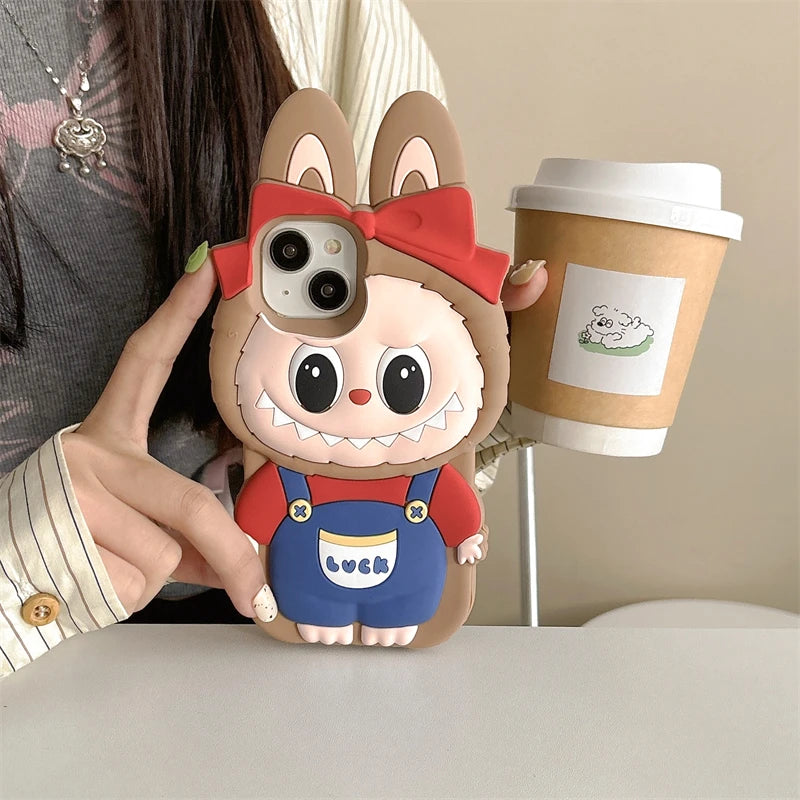 For iPhone 16 promax 15 14 Plus 13 12 11 Pro Max Phone Case 3D Labubu Soft Silicone cases Romper So Cute Cartoon Cover Fundas