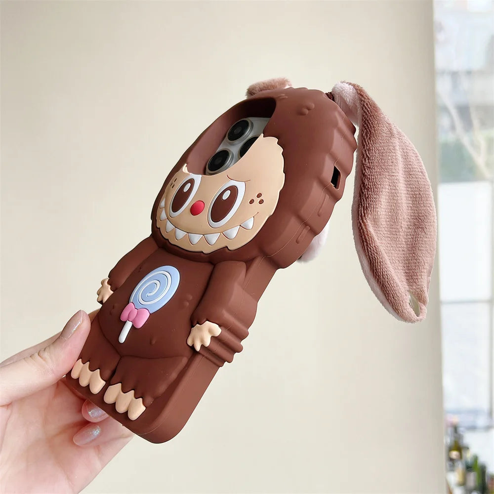 3D New Kawaii Labubu Phone Cases Cartoon Cute for iPhone 15 14 Plus 16 13 12 Pro Max 11 Anti-slip Soft Silicone Cover