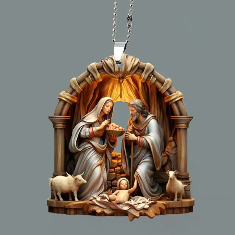 2024 New 3D Christmas Nativity Scene Ornaments Easter Acrylic Car Hanging Christmas Tree Decoration For 2024 New Year