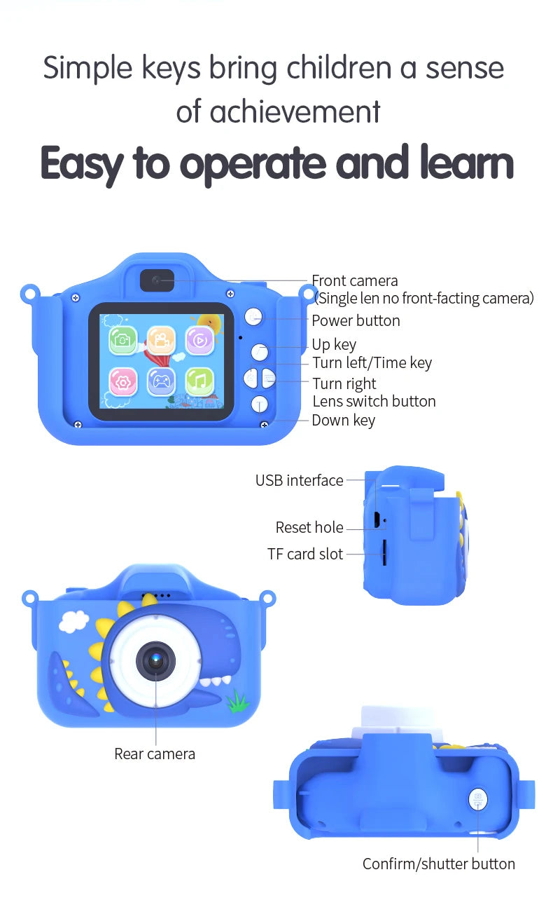 Kid Mini Camera 1080P Cartoon Selfie Toddler Digital Video Camera Toys With 32G SD Card for Boys/Girls Christmas Birthday Gifts