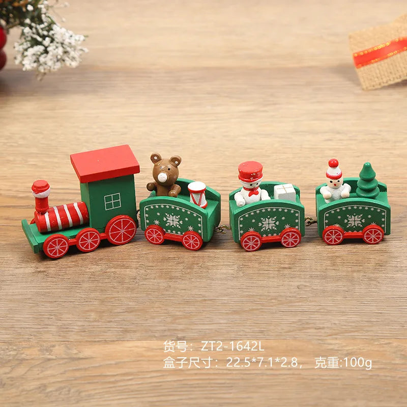 Christmas Decorations Wooden Four Section Small Train Festival Children's Gifts Toy Window Christmas Tree Ornaments Set Box