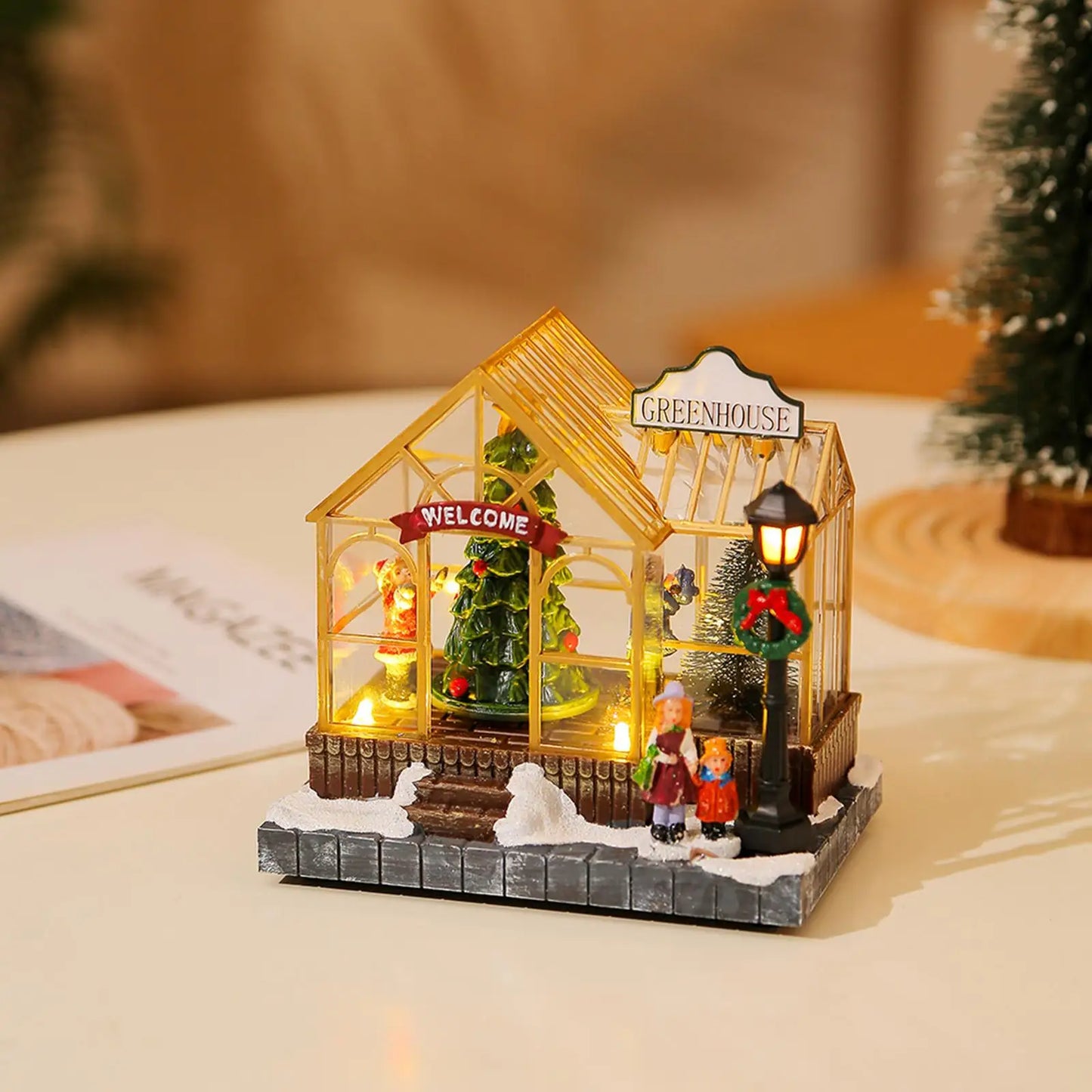 Christmas Scene Village Houses Collectible Buildings LED Tabletop Xmas House for Bedroom Indoor Living Room Desk Xmas Party