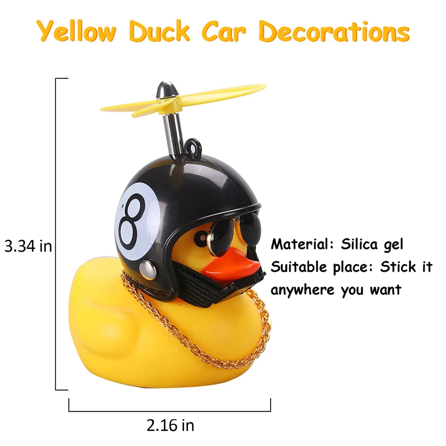 Car Rubber Duck Toy With Helmet Dashboard Decorations Ornament Yellow Duck with Propeller Necklace