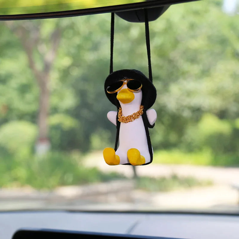 Anime Pink Swing Duck Car Decoration Pendant Cute Auto Rearview Mirror Hanging Ornament For Women Car Ineriror Accessories