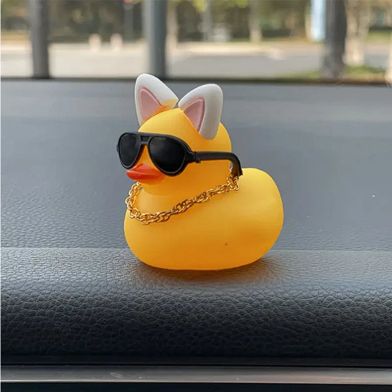 Car Duck Car Rubber Dashboard Decorations Ornament Yellow Duck with Mini Swim Ring Sun Cowboy Hat Necklace for Rubber Duck