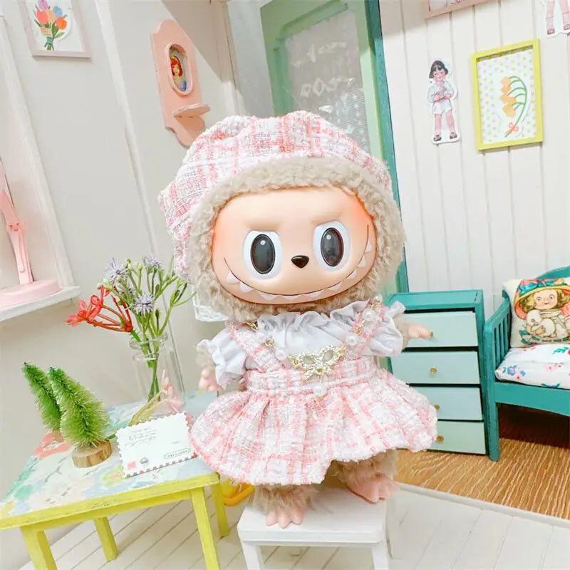 17cm Labubu Clothes Cute Mini Plush Doll's Outfit Accessories Suit Overalls Dress Hairpin for Labubu Dolls Fans Children Gift