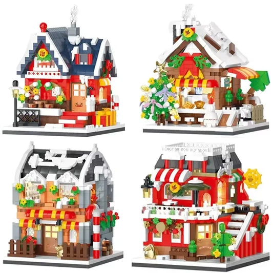 Christmas Snow House Mini Building Blocks Set Balody Coffe Candy Book Shop City View 3D Model Brick Boys Toys Children Xmas Gift