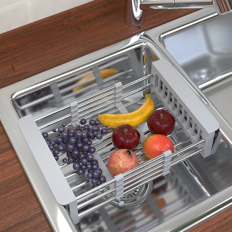 Stainless Steel Telescopic Sink Drain Rack Fruit And Vegetable Dishes And Chopsticks Washing Vegetable Drain Basket