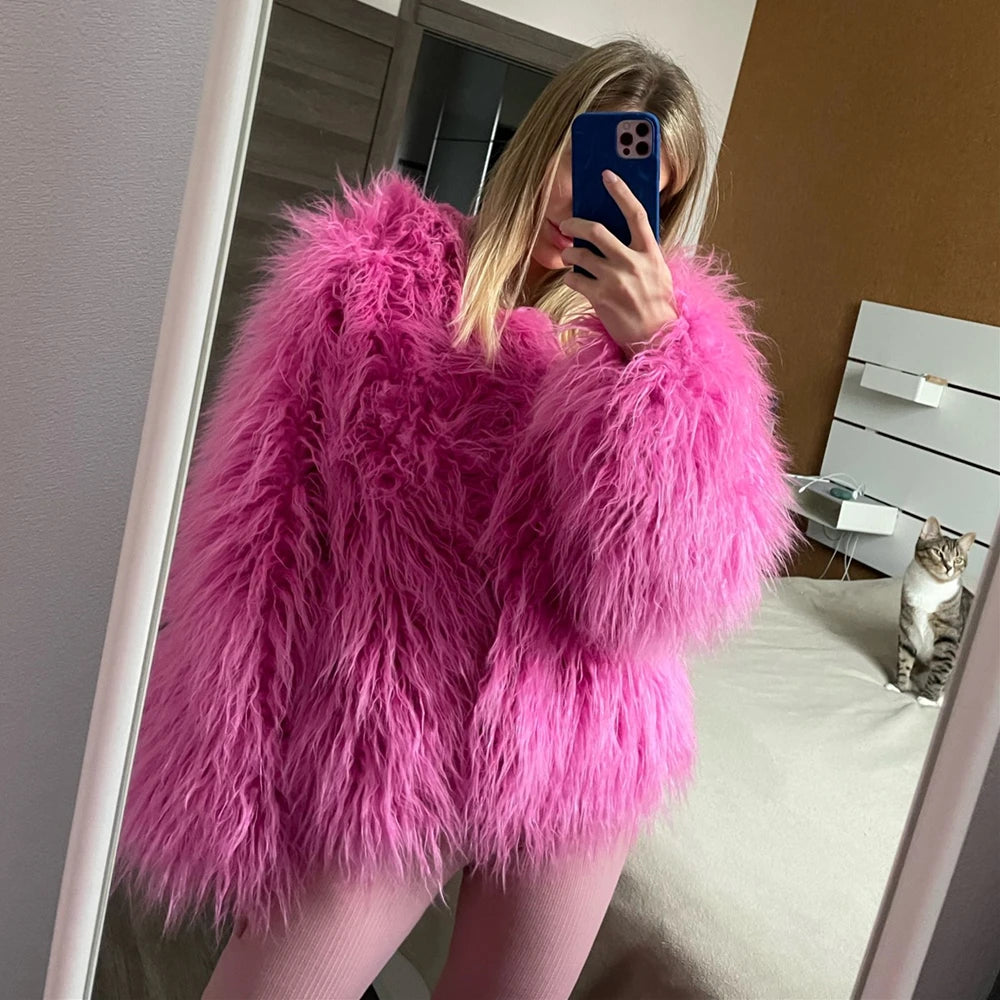 Fur Coats Women Autumn Winter Top Fashion Pink Faux Fur Coat Elegant Thick Warm Faux Fur Jackets for Women 2022