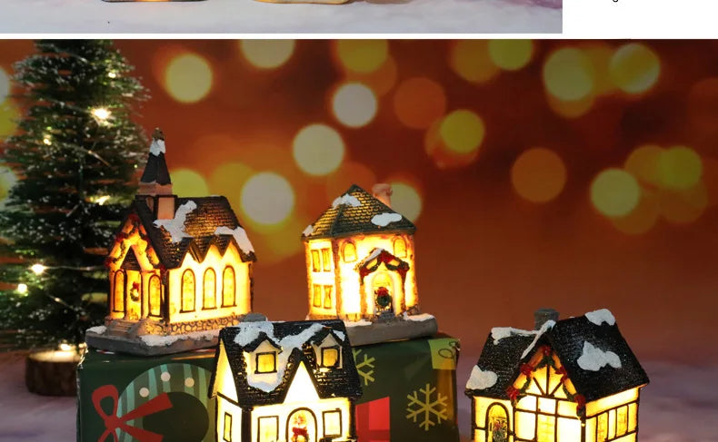 2022 LED Christmas Decorations Resin Small House Micro Landscape XMS Ornament Christmas Gift Decorative Figurines  Home Decor