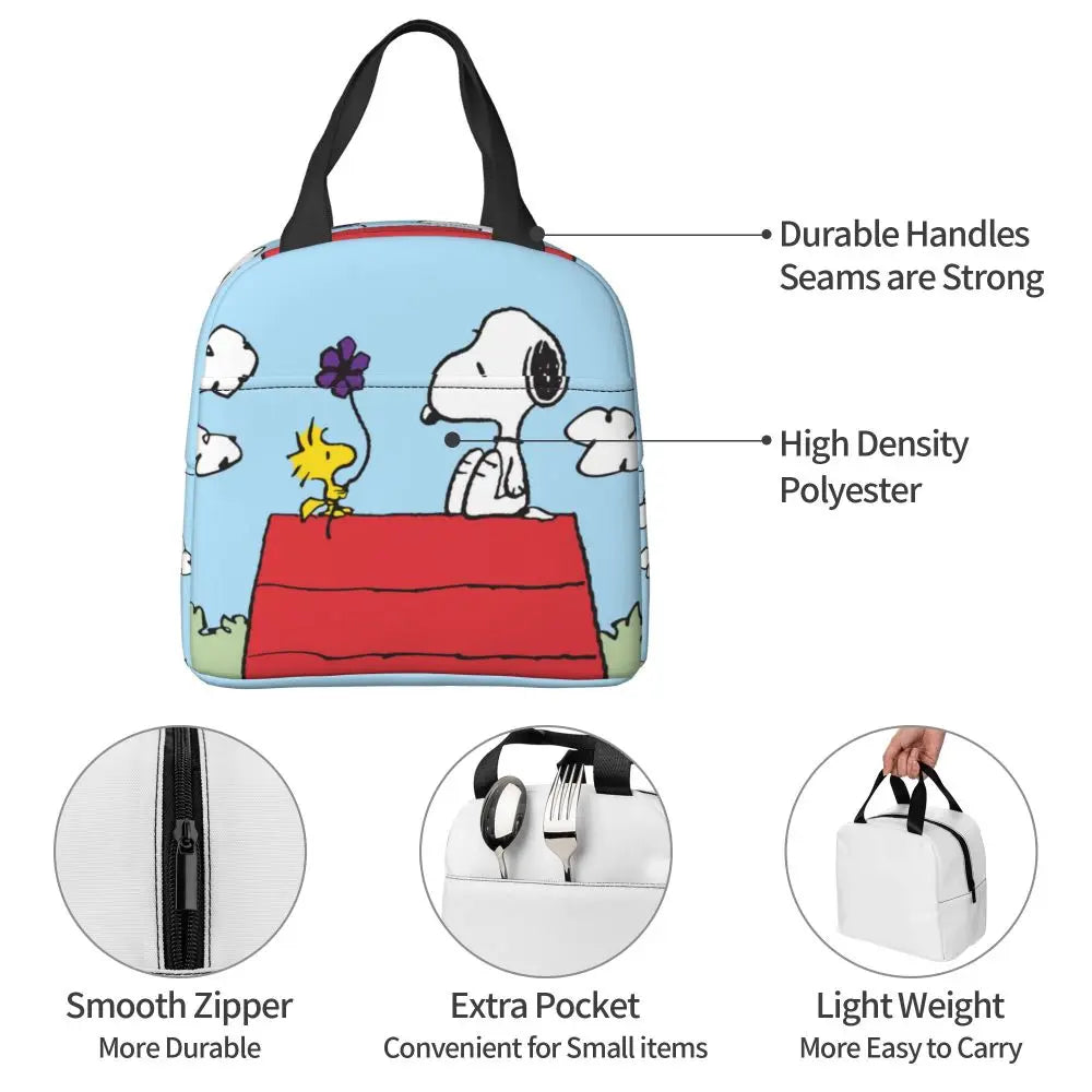 Custom Funny Cartoon Snoopy Lunch Box Waterproof Thermal Cooler Food Insulated Lunch Bag Kids For Kids Portable Picnic Tote Bags