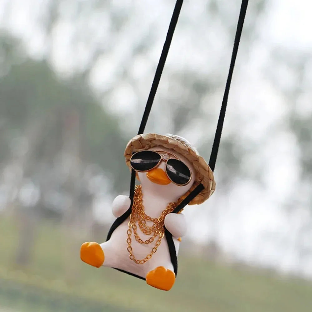 Car Pendant Cute Anime Little Duck Swing Auto Rearview Mirror Hanging Ornaments Interior Decoraction Accessories for Girls Gifts