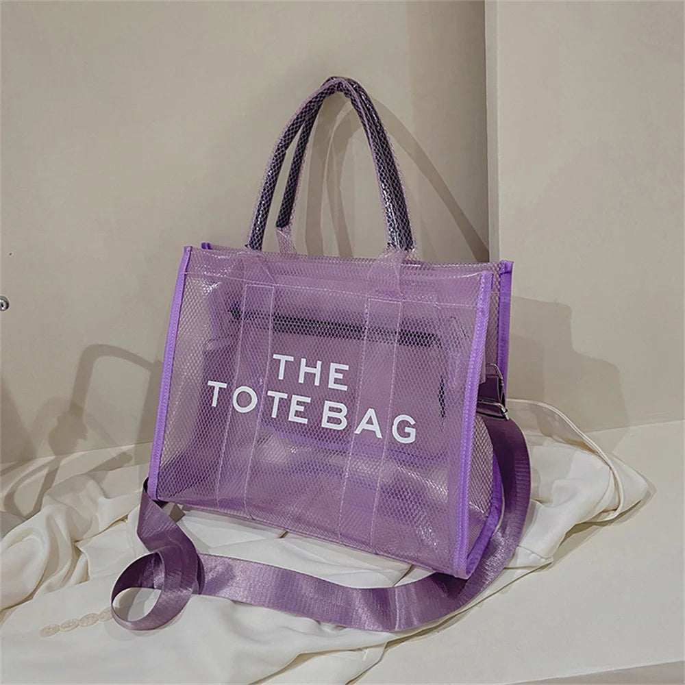 Women Large Tote Handbag Clear PVC Beach Bag Transparent Bag Luxury Designer Shoulder Crossbody Summer Beach Jelly Bags bolso mu