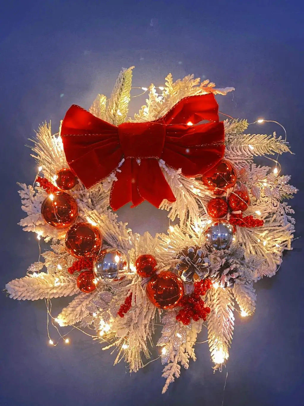 Christmas Wreath Rattan Set Christmas Decoration 2025 Red Bow Wreath For Front Door Xmas Decor Flower Garland Outdoor Home Decor