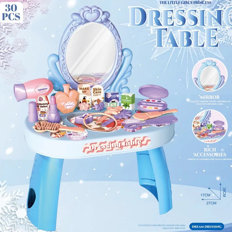 Dressing Table Role Play Set Toy Kids Girls Pink Vanity Mirror Make Up Desk Beauty Sets Toy Play for Pre-Kindergarten Children