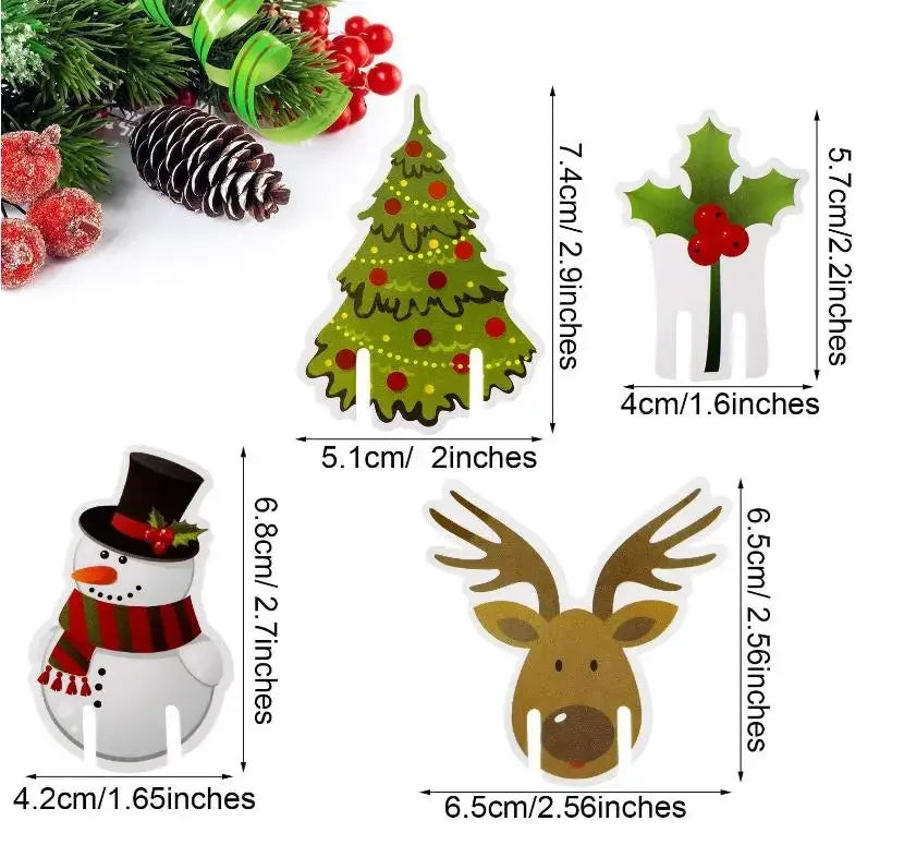 10pc/set Wine Cup Card Christmas Decor Santa Hat Glass Decor Xmas Tree Snowman Home Decoration Decor 2024 New Year Accessories