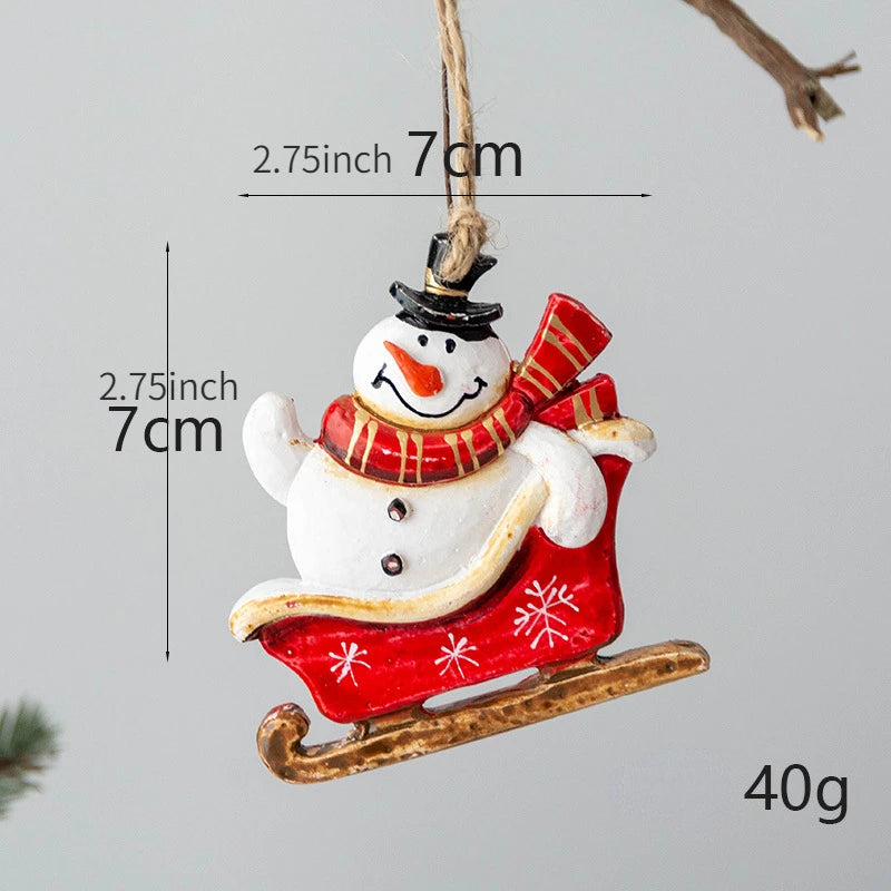 Christmas Retro Figurines Ornament Santa Claus Snowman Sleigh Tree Resin Decoration for Fairy Garden Doll House Home Decor