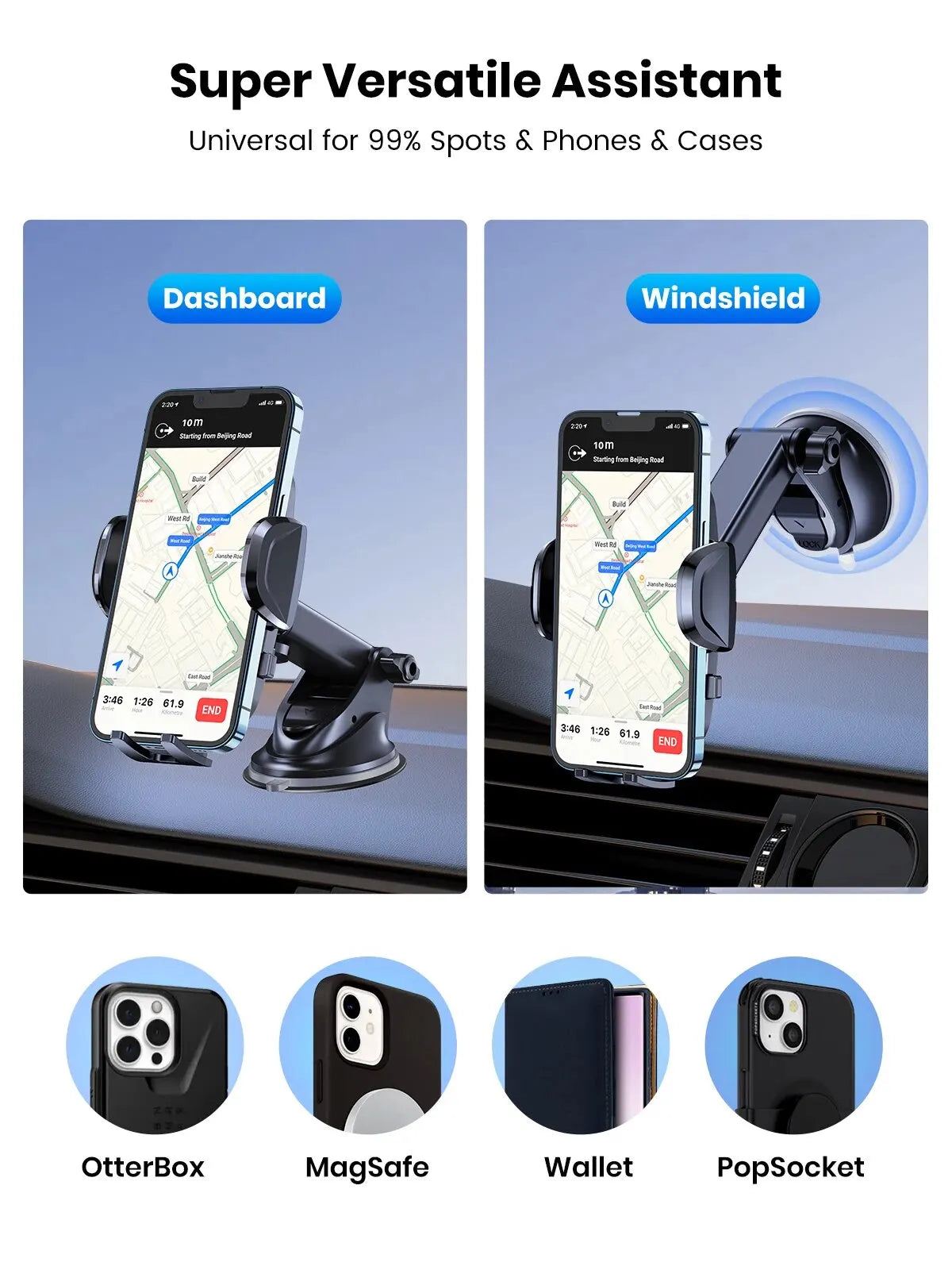 TOPK Cell Phone Holder for Car,Phone Mount Dashboard Windshield for iPhone 14 13 12 11 Pro Max,Samsung Galaxy S20+ S10 Note Plus