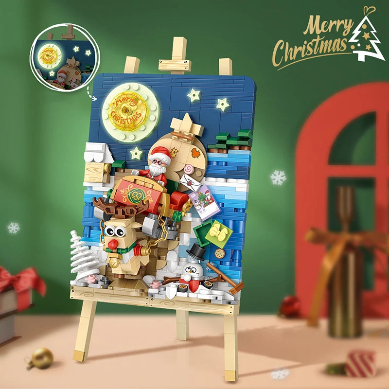 Mini Building Blocks Christmas Sleigh Easel Model Ornaments DIY Puzzle Assembled Bricks Children's Toys Gifts Home Decoration