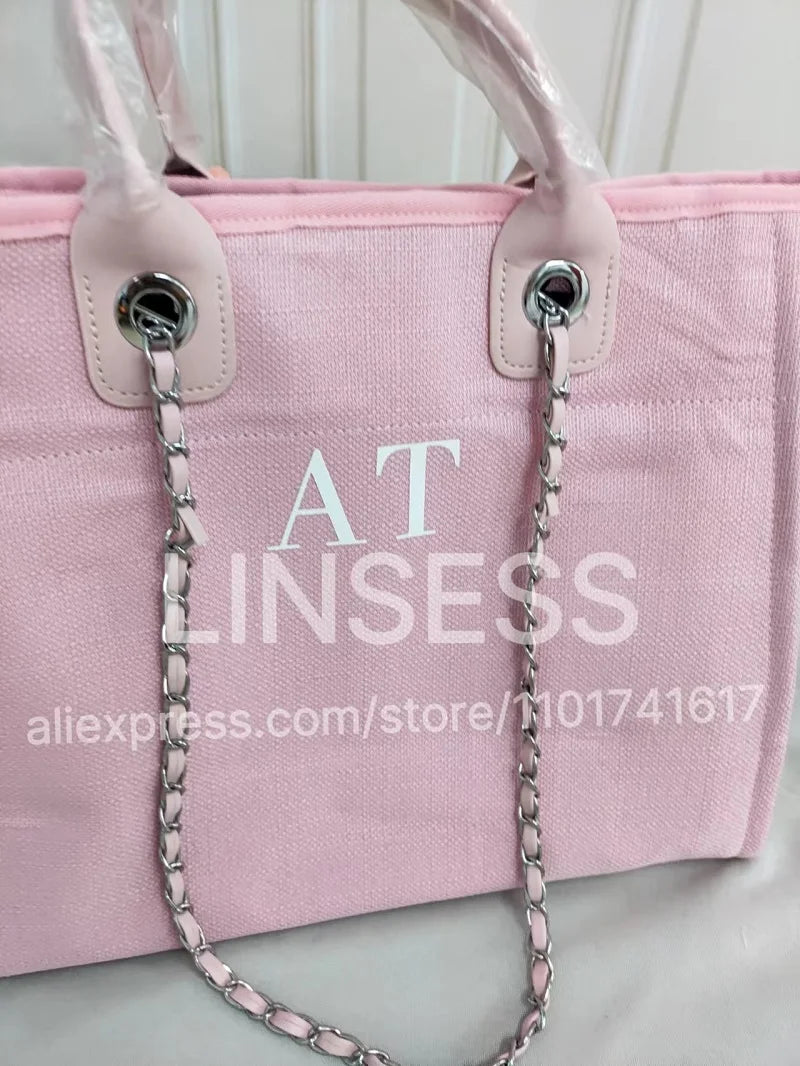 Personalised Chain Monogram Canvas Tote Bag Shoulder Bag Ladies Custom Handbag Birthday Hen Gift Bride Bridesmaids Gifts For Her